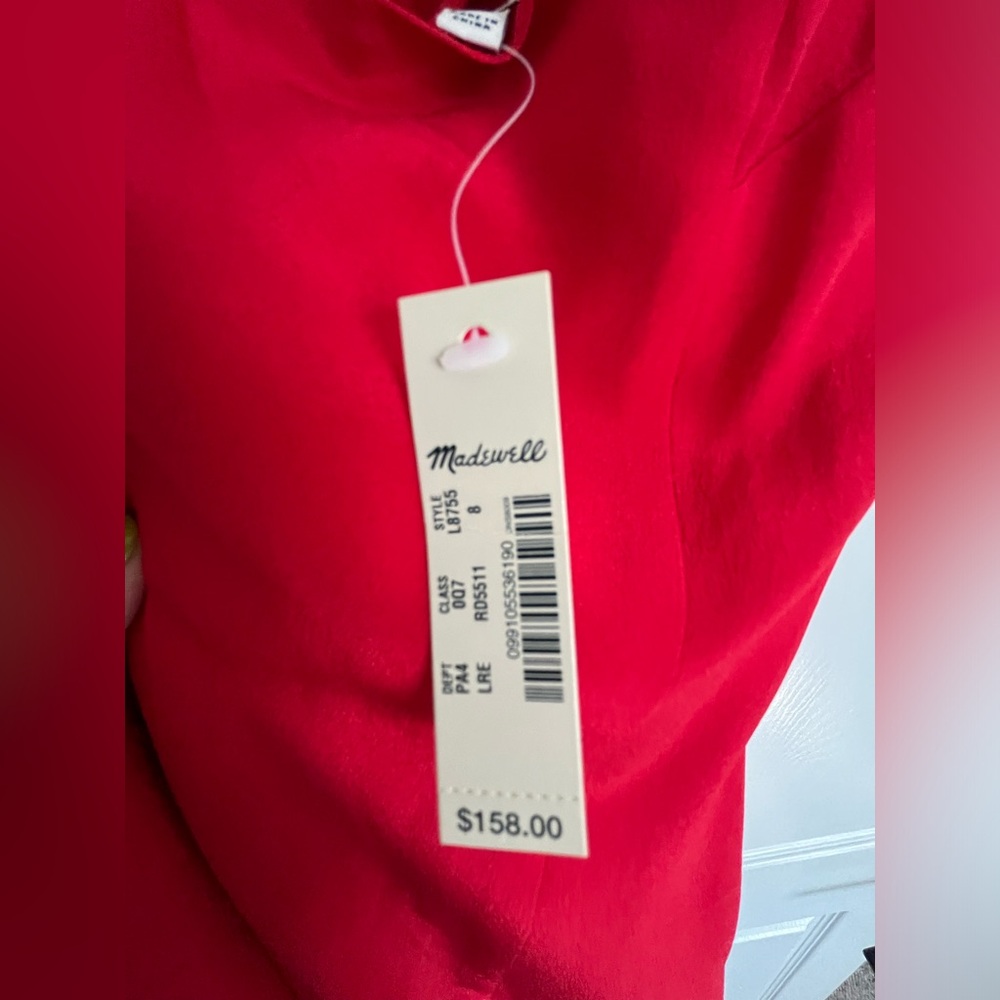 Madewell Red Silk Dress. Size 8. NWT - Picture 4 of 7